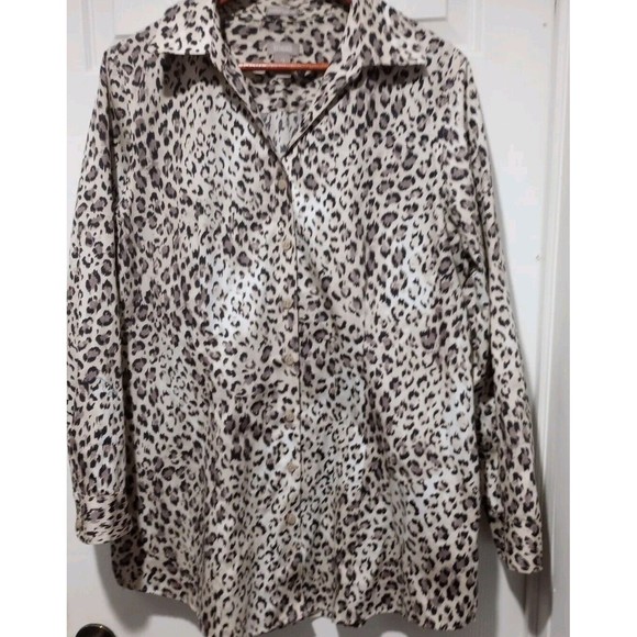 Chico's Leopard Animal print No-Iron  Button-Up Shirt Size 2/ 12 Large W… - Picture 1 of 7